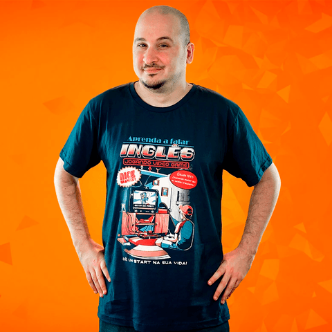 CAMISETA AZUL MARINHO - APRENDA INGLÊS COM VIDEOGAMES
