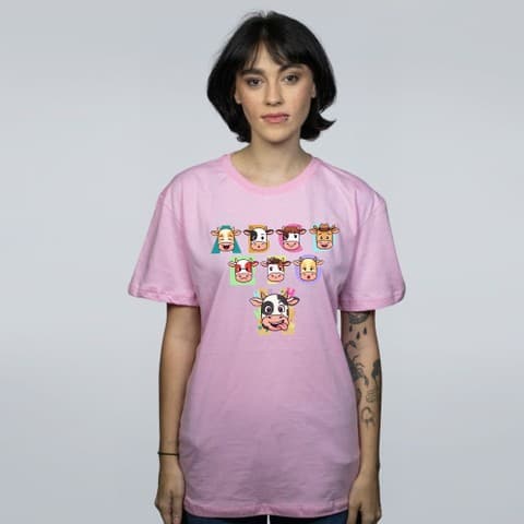 CAMISETA ROSA - VACA H - CARTOON